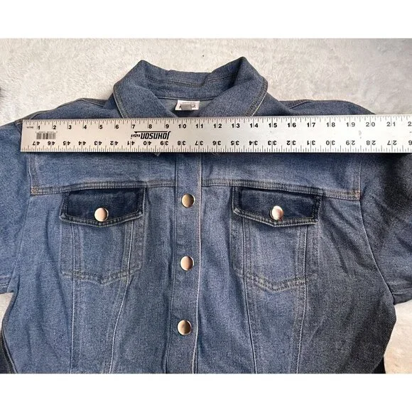 Ade Samuel For I.N.C. Womens Cropped Denim Jacket XL Blue Fringe Raw Hem Pockets - Picture 6 of 10